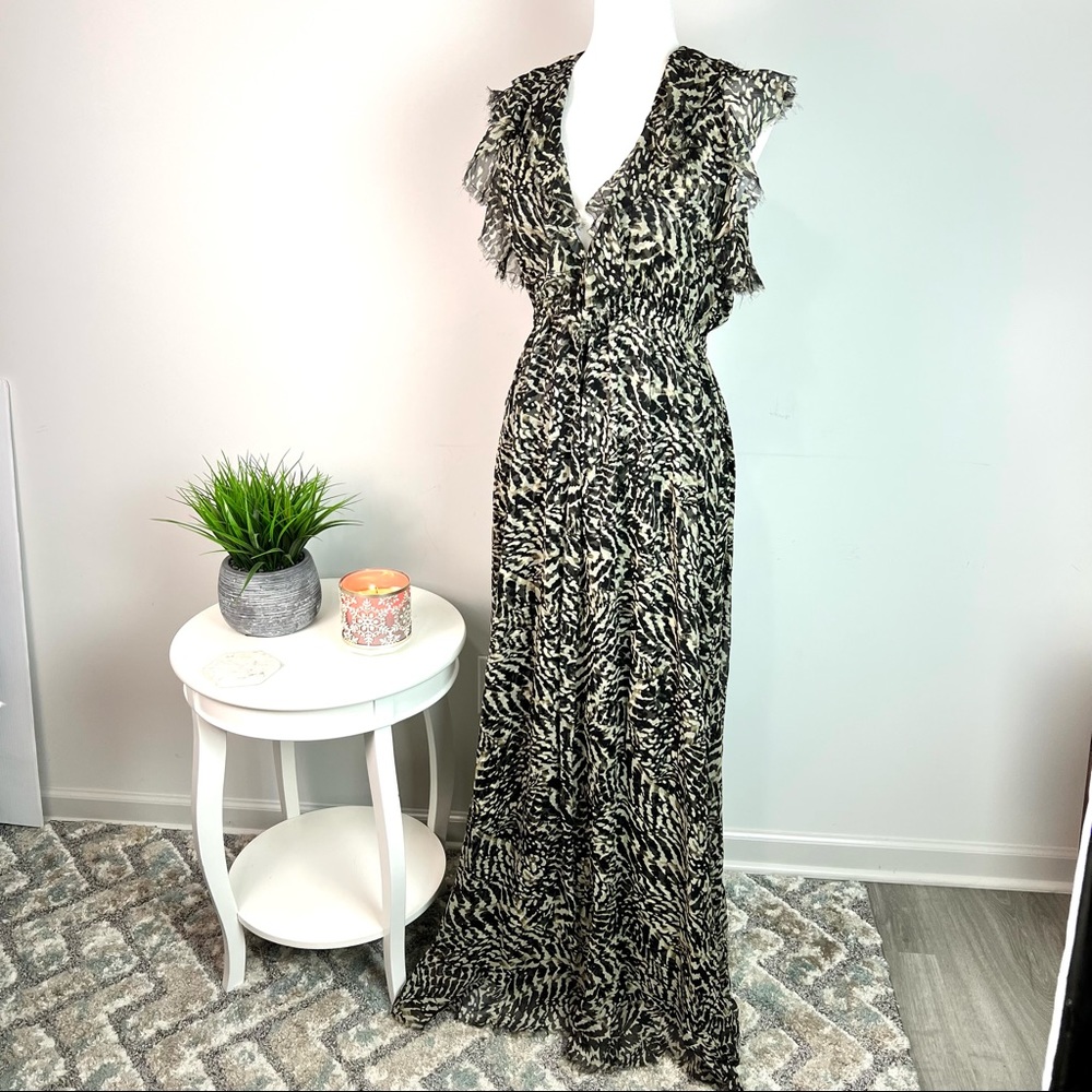 L'agence Womens Brown Abstract Printed Silk Sophie Flutter Maxi Dress Size M